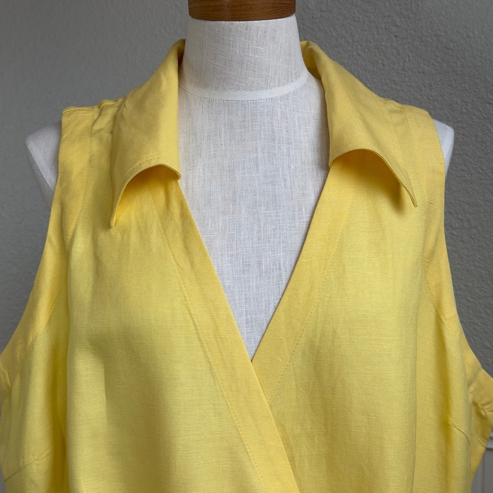 Ashley Stewart Womens Wrap Dress 22W Yellow Linen Blend Sleeveless Midi Sundress - Picture 2 of 16
